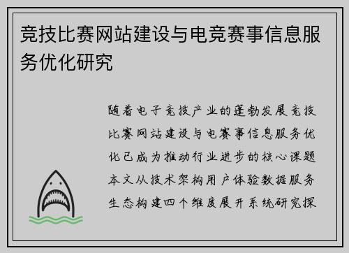 竞技比赛网站建设与电竞赛事信息服务优化研究